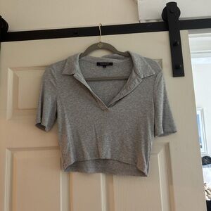 Olivaceous Gray Cropped Polo Button Down Shirt